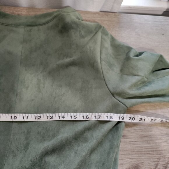 Blank NYC Womens Bagatelle Faux Suede Drape Front Jacket Winter Olive Green SZ M - Picture 6 of 8
